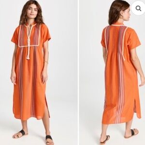 Tory Burch “Lottie” Caftan – Size S – Orange Multicolor Stripe – NWOT